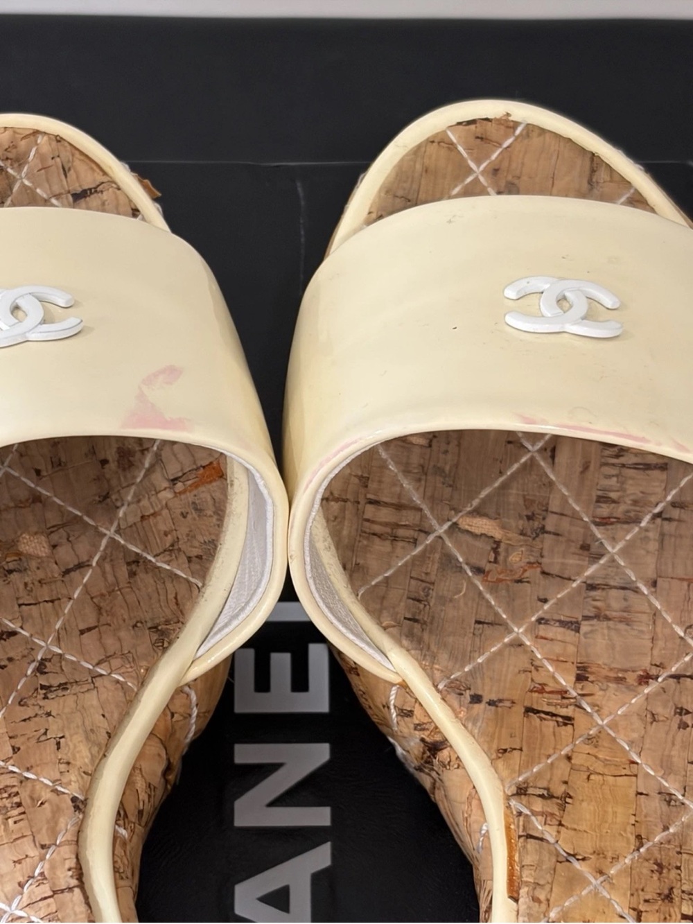 Chanel Cream Patent Slide Wedge Sandals, Size 38 - Picture 4 of 8